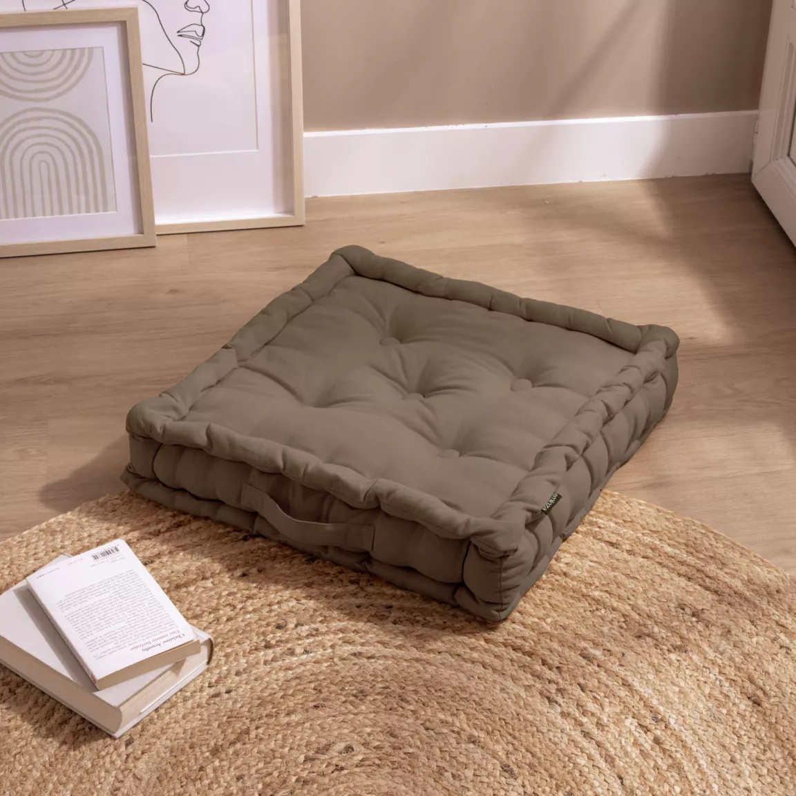 Coussin de sol coton (50 x 50 cm) Pixel Taupe