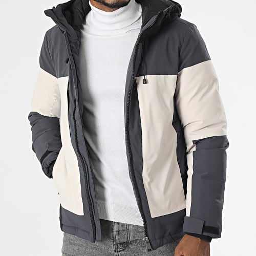 Doudoune Capuche Gris Anthracite Beige