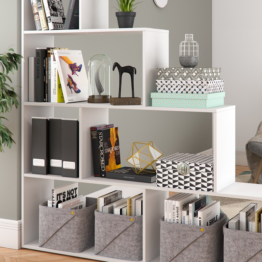 Vicco Treppenregal ASYM Raumteiler weiß Bücherregal Standregal Aktenregal Hochregal Aufbewahrung Regal