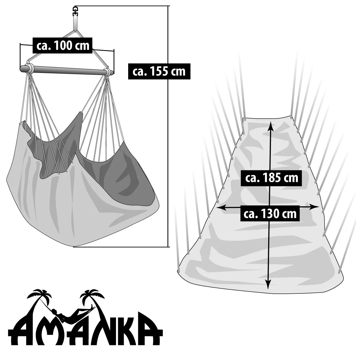 XXL Hängesessel 185x130cm Hängestuhl 2 Personen Hängesitz bis 150kg Baumwolle Hängematte 360° Swifel
