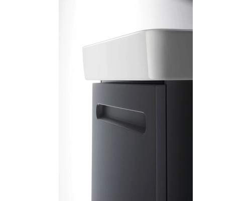 Badkamermeubelset DURAVIT nr. 1 BxHxD 50 x 200 x 39 cm, grafiet front, met witte wastafel en badmeubel, rechtsdraaiende deur, spiegel met LED-verlichting N10151R49490000