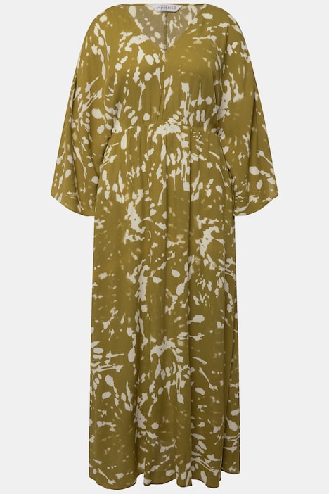 Maxikleid, A-Line, Batikprint, V-Ausschnitt, Kimonoärmel