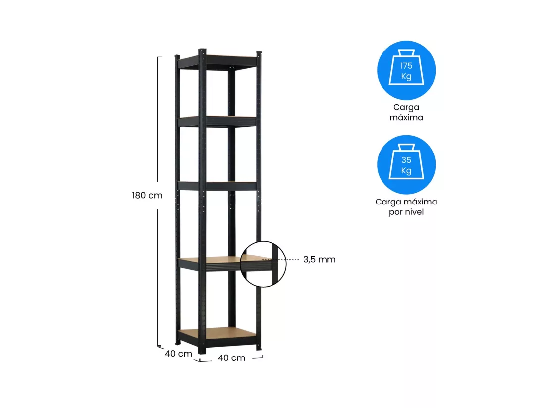 Bibliothèque modulaire avec 5 étagères réglables 180x40x40cm 175Kg 7house