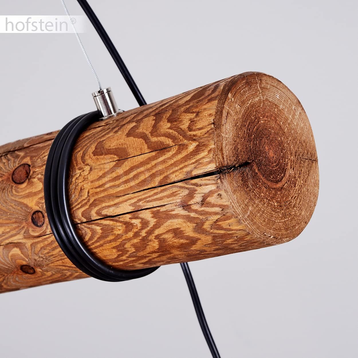 Pendelleuchte Canedo, 3-flammige Hängelampe aus Metall/Holz in Schwarz/Braun im skandinavischen Design, Hängeleuchte mit Holzstab und Fassungen aus Metall, 3 x E27, ohne Leuchtmittel
