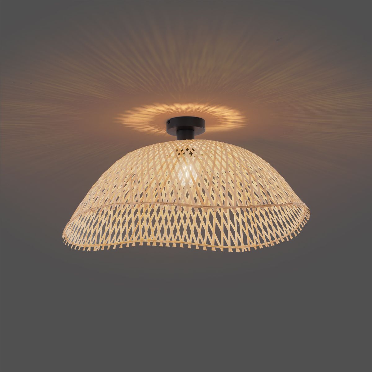 Art Deco plafondlamp zwart met naturel bamboe 60cm - Alka
