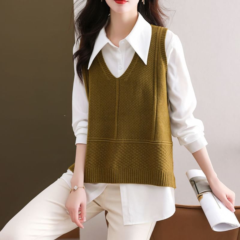 Yupina - V-hals effen trui-vest