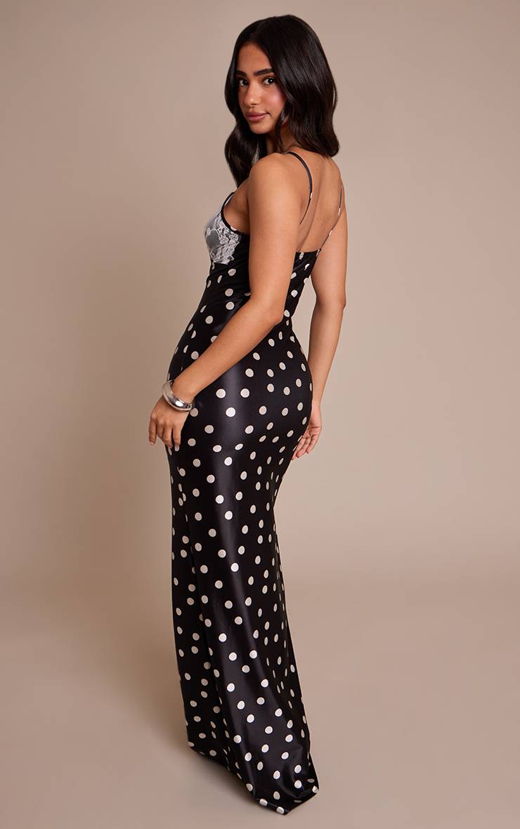 Noir Robe Maxi Petite À Pois Avec Détails En Dentelle