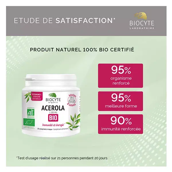 Biocyte Acerola 1100mg Bio Imunidade e Energia 20 Comprimidos Mastigáveis