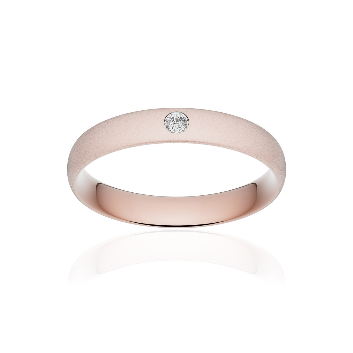 Alliance or 750 rose sablé demi-jonc confort 4mm diamant brillant