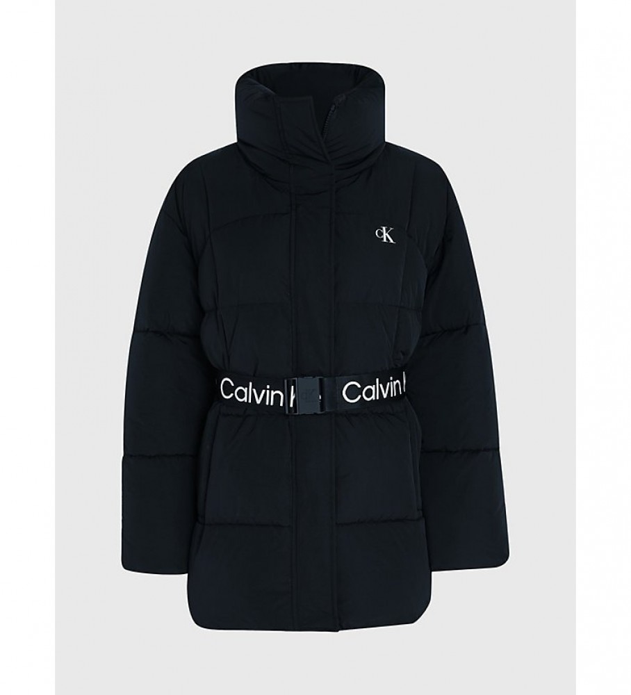 Casaco de penas Calvin Klein Jeans de corte folgado com cinto, preto.