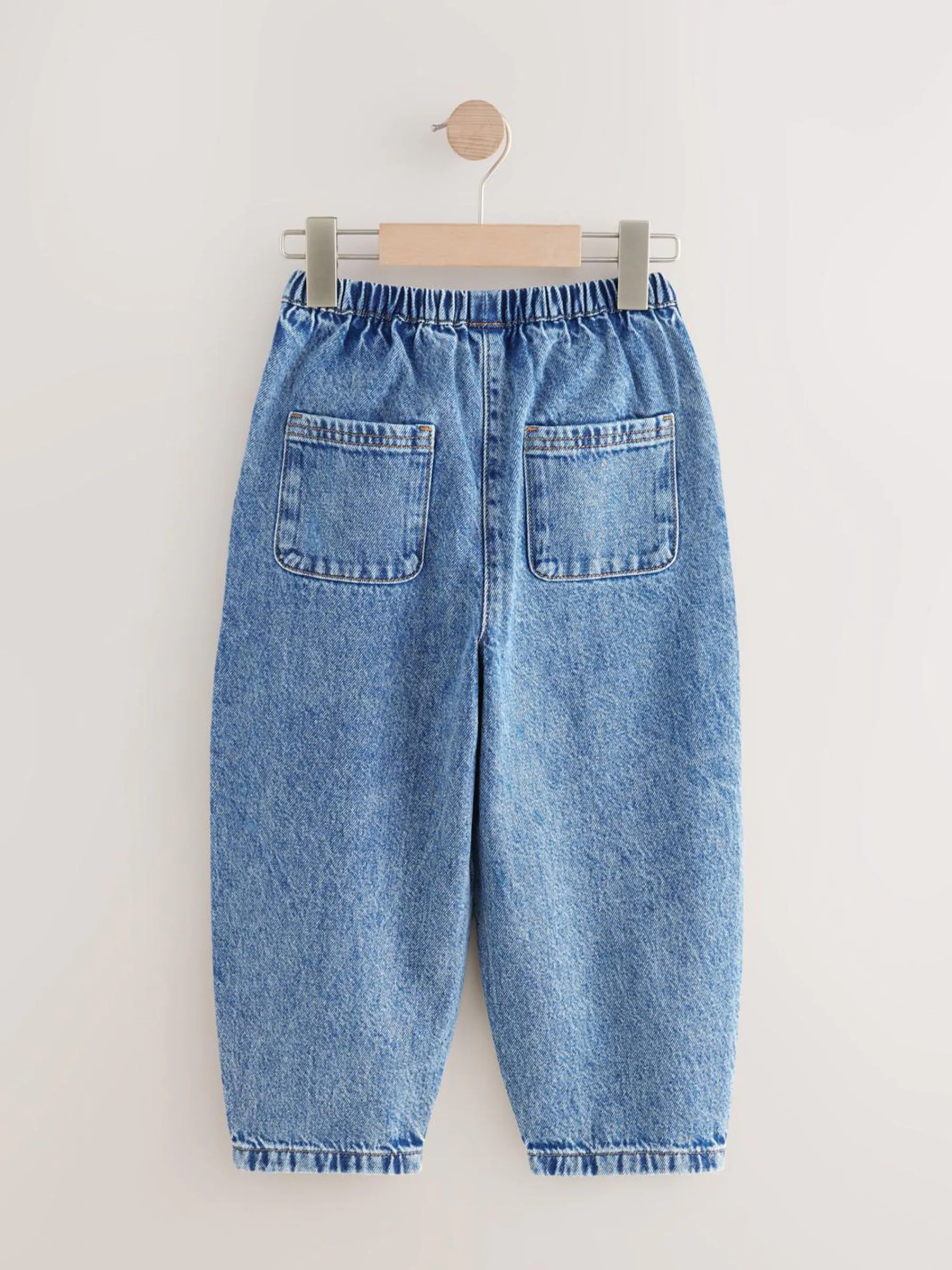 Middenblauw denim - Barrel jeans met elastische taille (3-16jr)