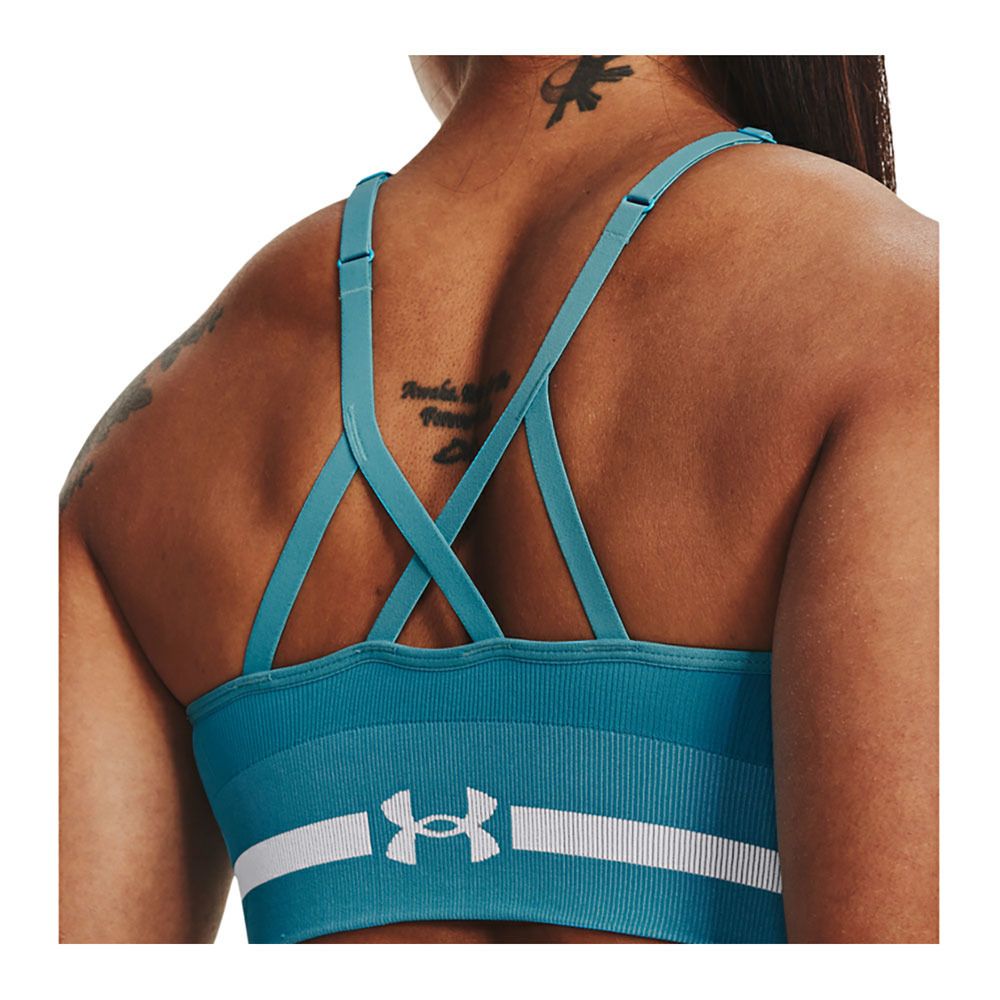 Under Armour UA SEAMLESS LOW LONG - Brassière Femme glacier blue/white