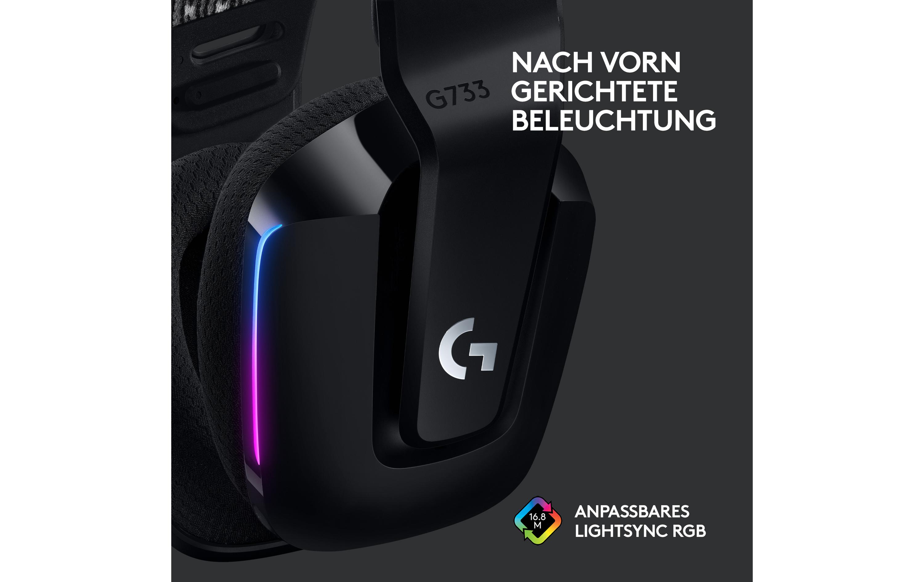Headset G733 Lightspeed SchwarzWireless-Gaming-Headset mit DTS 7.1 Surround-Sound und RGB Beleuchtung