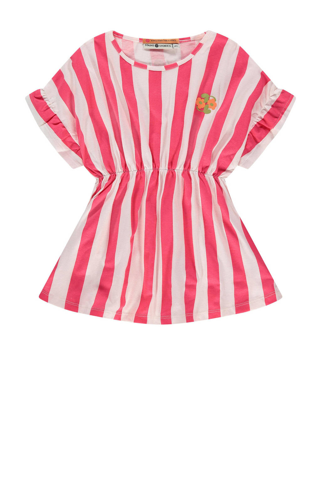 Stains&Stories gestreepte jurk fuchsia/wit