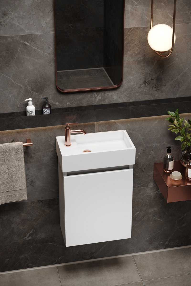 Fontana Alaska toiletmeubel mat wit 40x22cm met solid surface fontein links