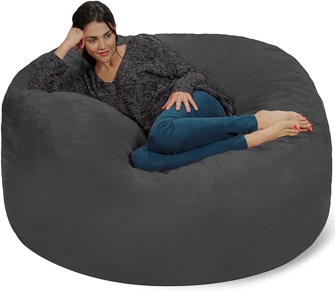 Chill Sack Bean Bag Chair: Giant 5' Memory Foam Furniture Bean Bag - Big Sofa with Soft Micro Fiber Cover - Charcoal