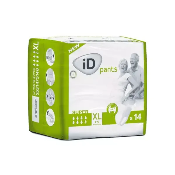 Calças para incontinência iD Pants, superabsorventes, tamanho XL, pacote com 12 unidades.