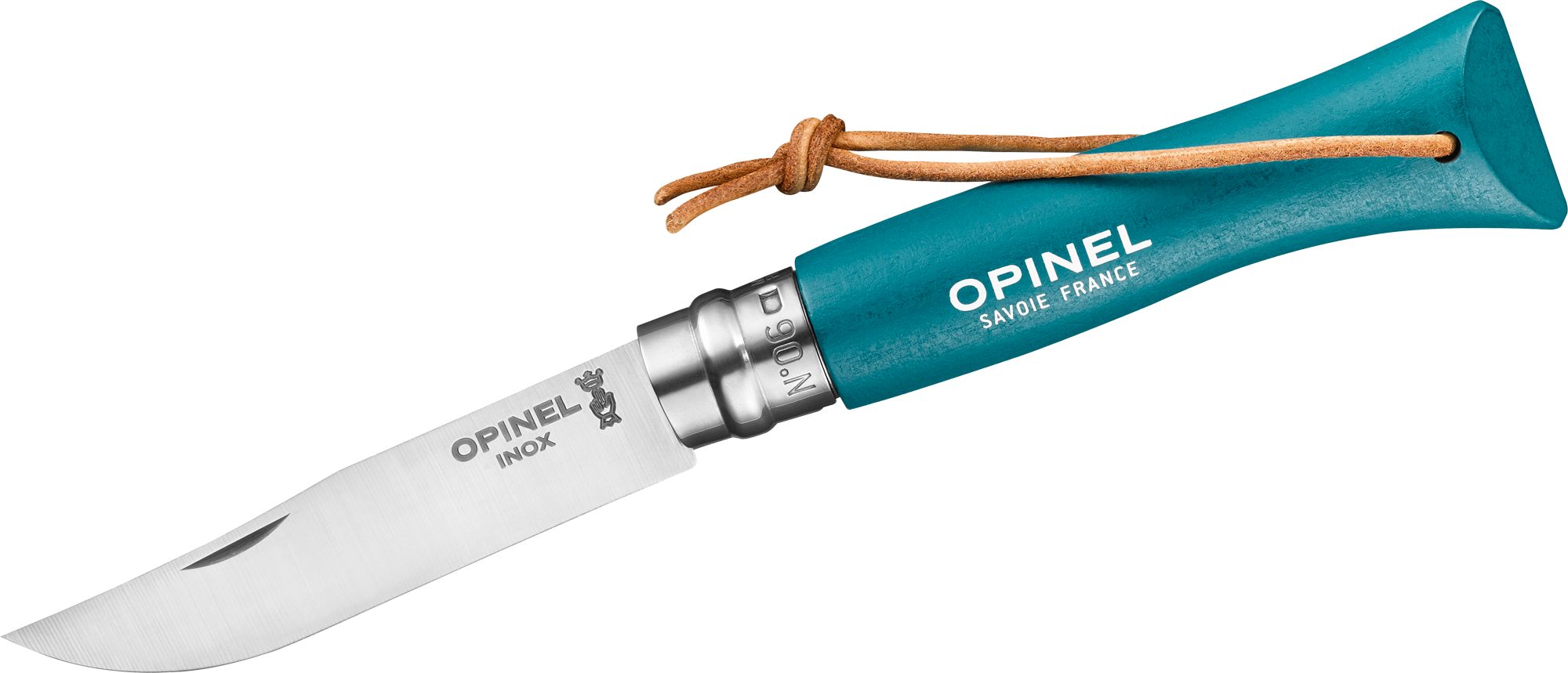 Opinel N°06 Colorama Art Deco Taschenmesser mit Lederkordel Klingenlänge 7 cm türkis