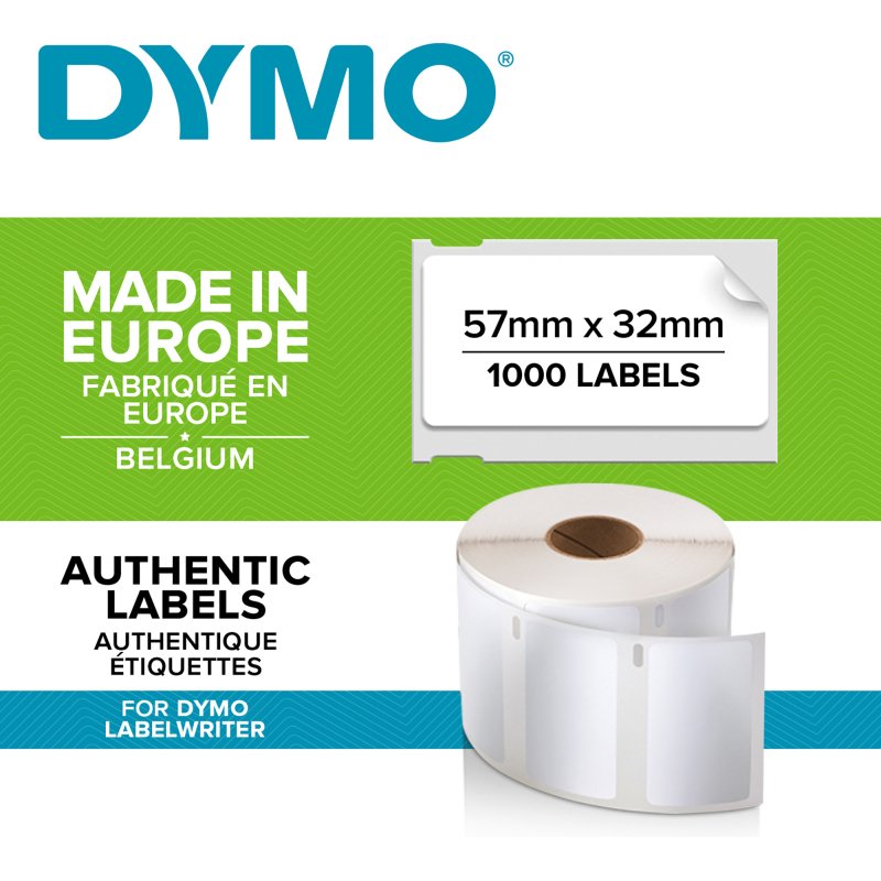 Pack 6 rouleaux d'étiquettes 57 x 32 mm Dymo - Rouleaux de 1000 étiquettes