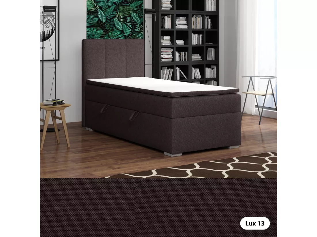 LIT SIMPLE avec tiroir de rangement et surmatelas, côté gauche Monaco Mini 100x200 cm, Lux 13 (Marron foncé)