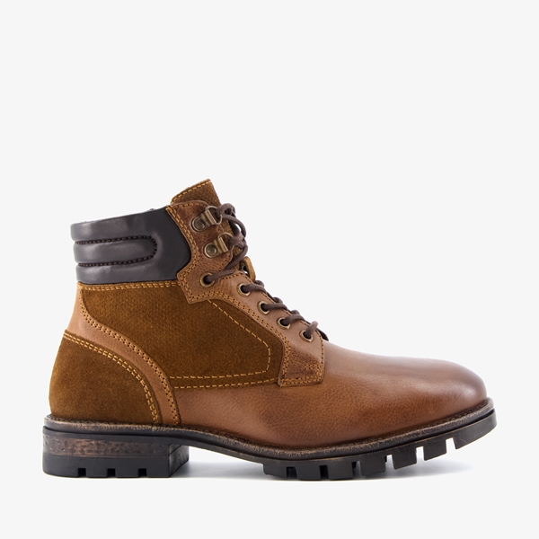 Van Beers leren heren veterboots cognac met suede
