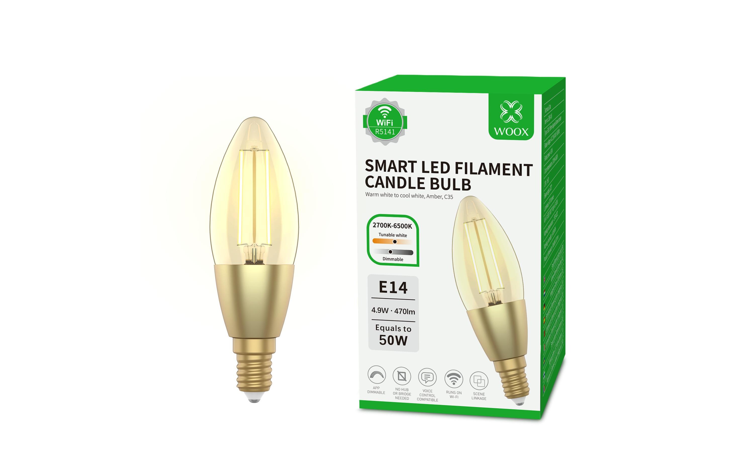Leuchtmittel WiFi Smart Bulb Filament E14, 4.9W, 2700K-6500KSmarte LED-Filament Candle für E14 Fassungen