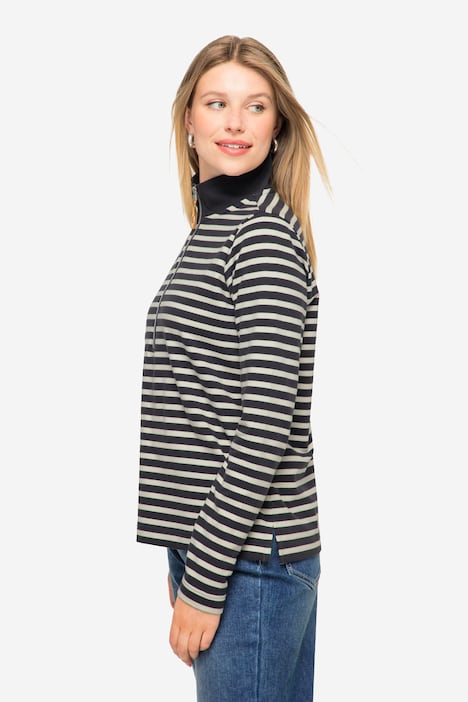 Sweatshirt, Ringel, Troyer-Kragen, Langarm, OEKO-TEX