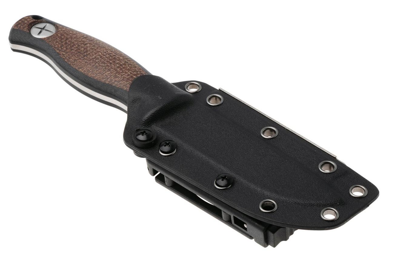 Kizer Polaris 1100A3, Satin AEB-L, Brown G10 / Burlap Micarta vaststaand mes, Azo design