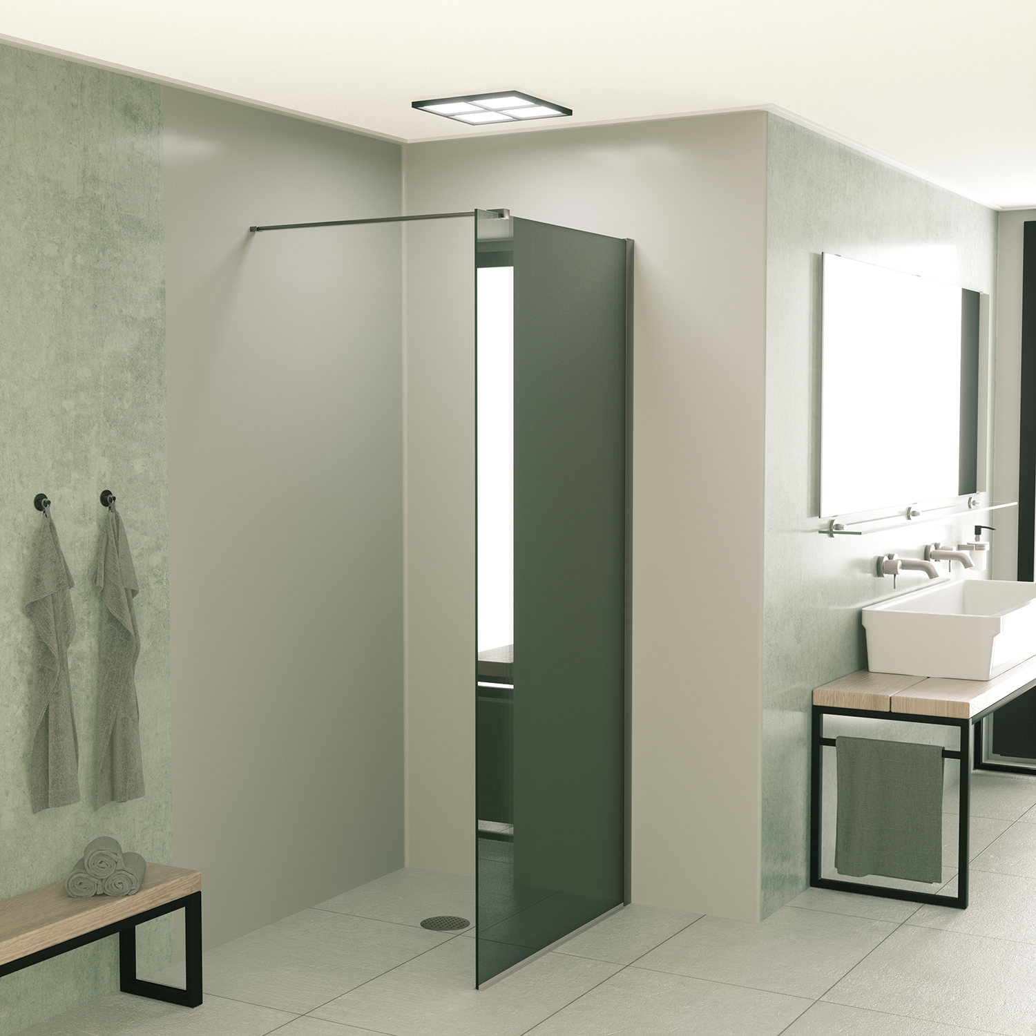 Mueller Slimline inloopdouche 80cm rookglas anti-kalk inclusief RVS profiel & stang