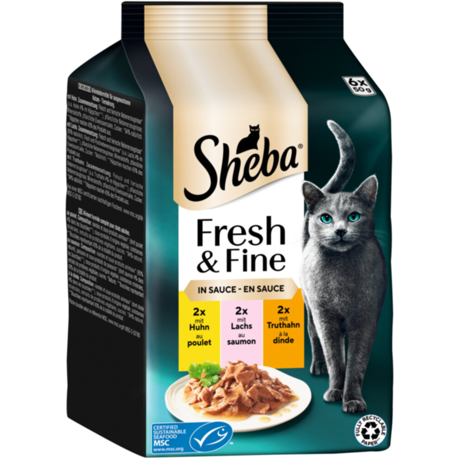 Sheba Fresh+Fine Katzenfutter in Sauce Huhn & Lachs 6x50g
