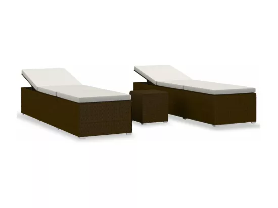 Chaise longue de jardin table à thé 3 pcs Résine tressée Marron