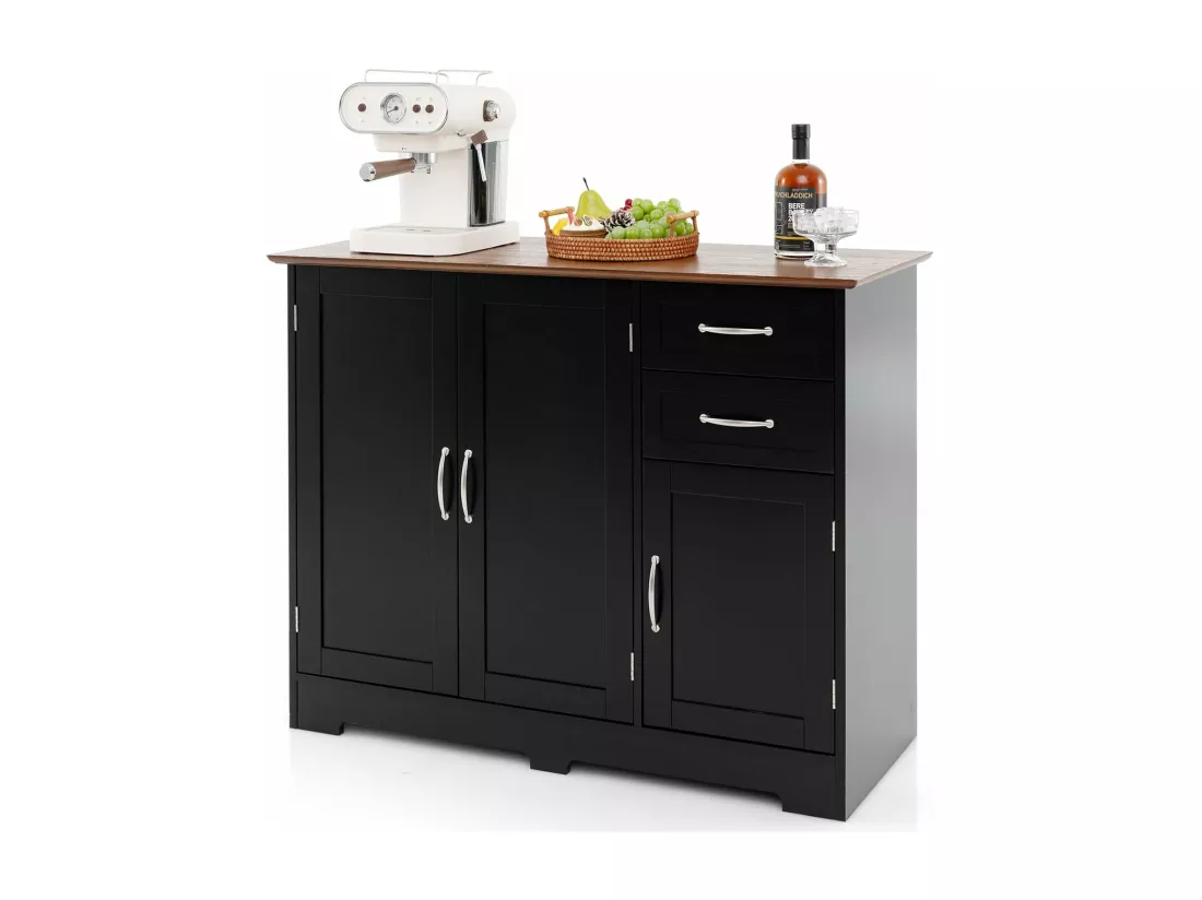 Buffet cuisine, armoire de cuisine 2 placards 2 tiroirs blanc, 100 x 40 x 78 cm (noir)