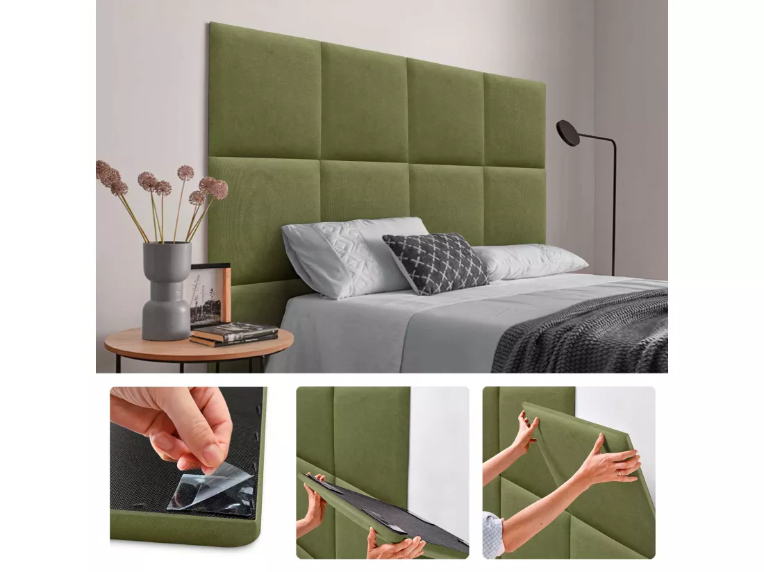 DHOME Lot de 6 Panneaux Rembourrés en Tissu Aqualine Autocollants pour Mur Acoustiques Absorbants Protection contre les Chocs (Vert, 50x50cm, x6)