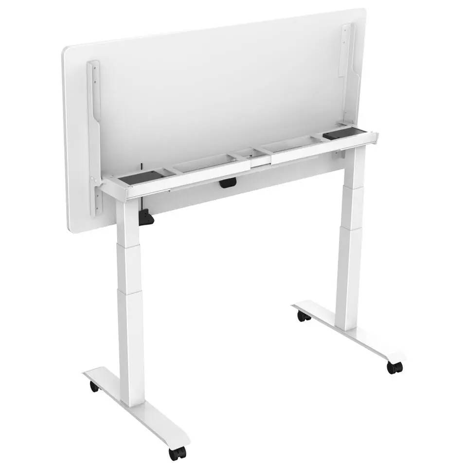 Elektrisch verstelbaar, opklapbaar en verrijdbaar bureau - 160x80 cm - Wit fram