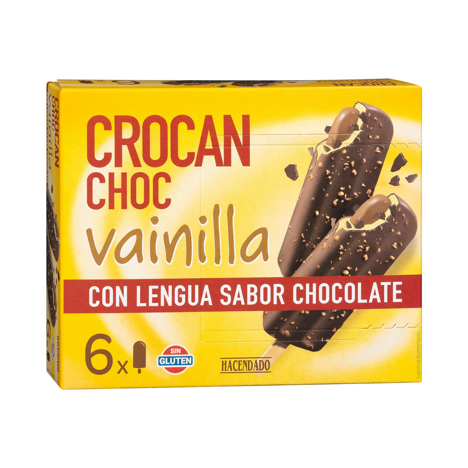 Glace vanille Hacendado crocan choc avec langue chocolat