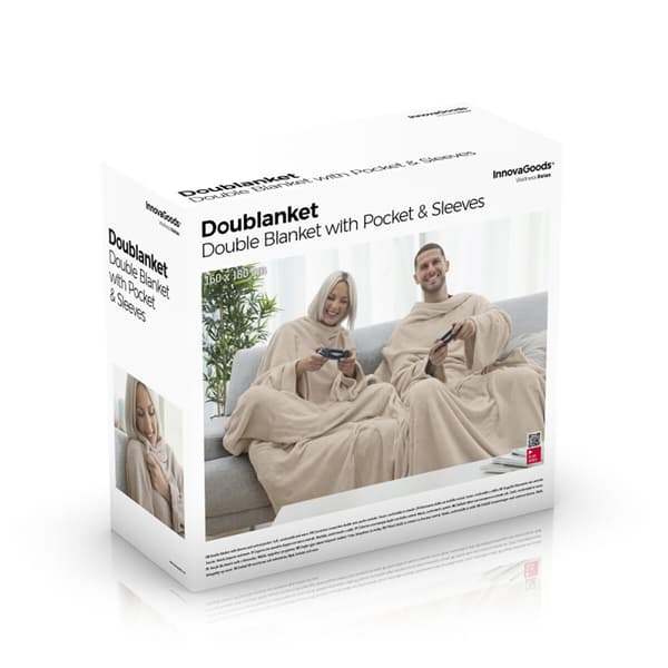 Dobbelt ermet teppe med sentral lomme Doublanket InnovaGoods - Blå