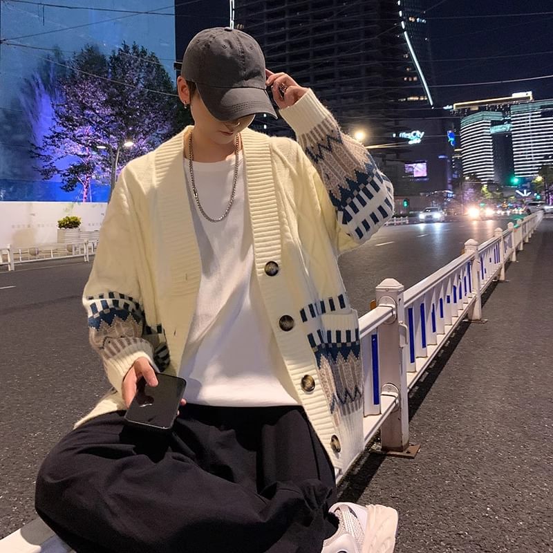 emeisa - Gestreept kabelgebreid oversized vest