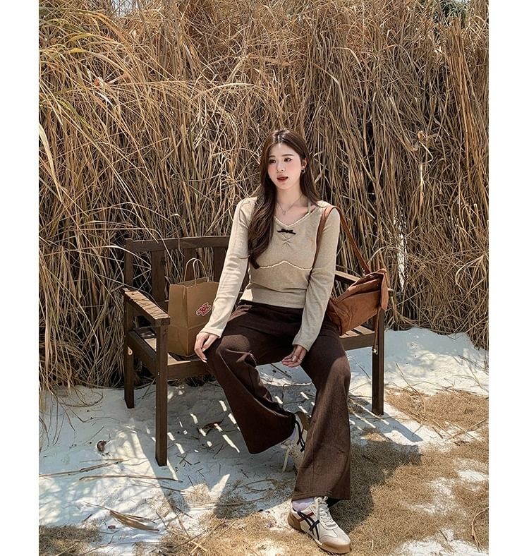 Appelsin - Corduroy broek met hoge taille en wijde pijpen