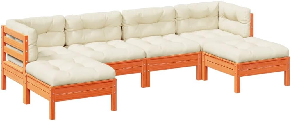 vidaXL Garten Sofa Garnitur 6-TLG., Gartenmöbel Set mit Kissen Latten-Design, Sitzgruppe für Garten Terrasse, Modular Gartensofa Lounge, Wachsbraun Kiefernholz RG3680629