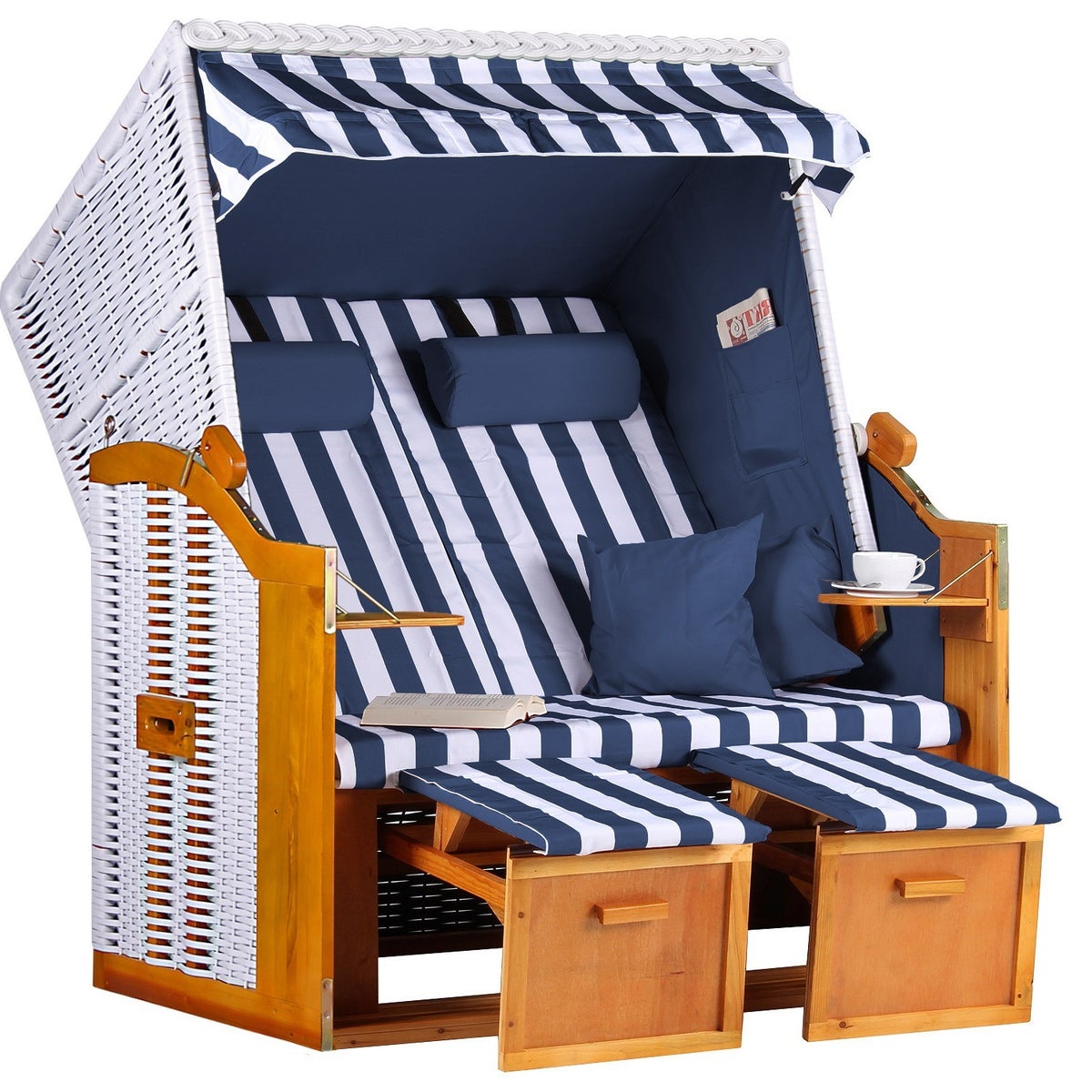 Baltic PE strandstoel, wit, blauw en wit design