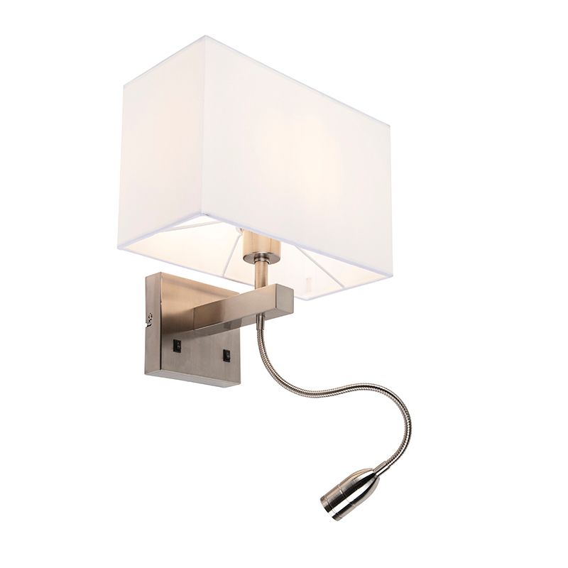 Moderne wandlamp staal met kap wit - Bergamo