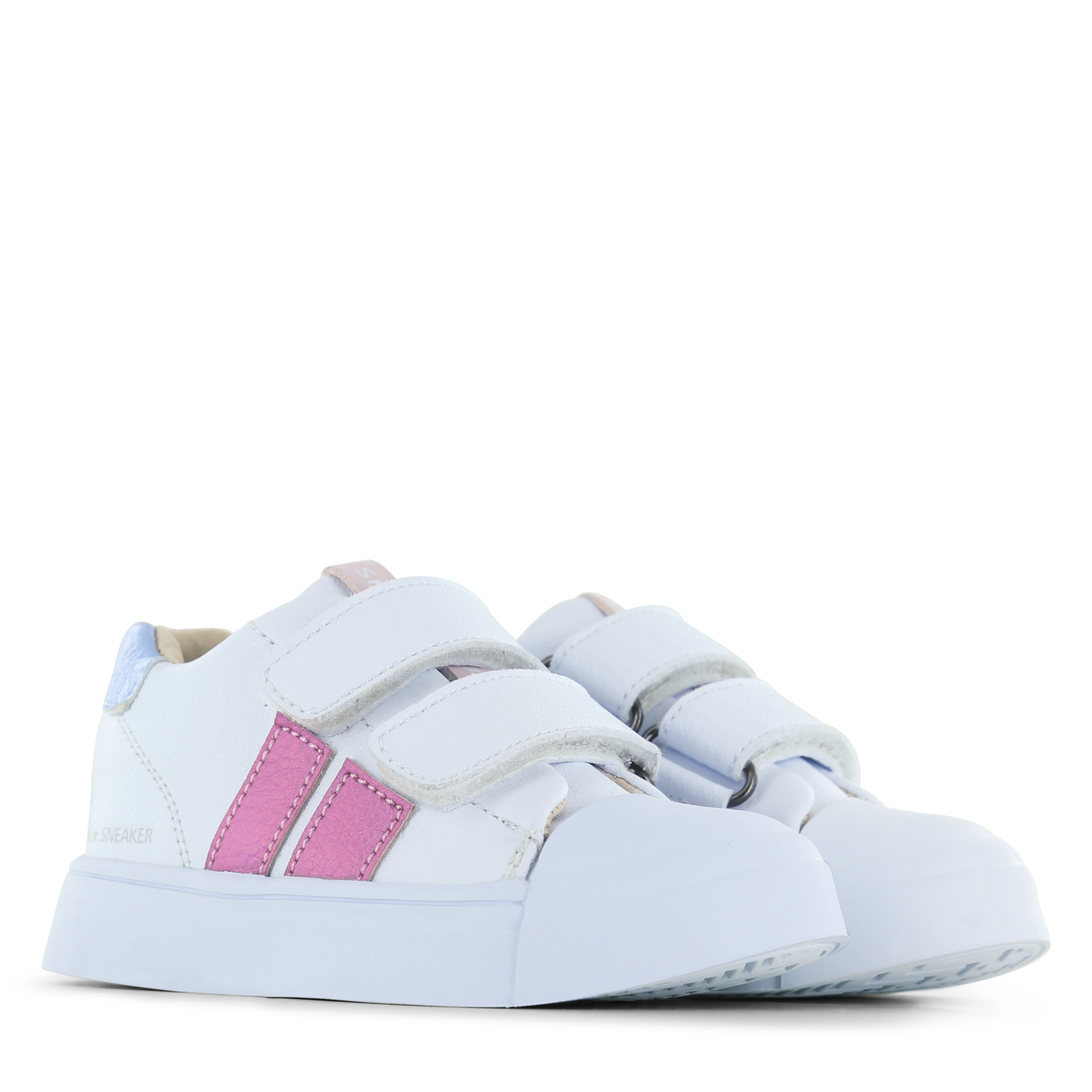 Shoesme witte sneaker met roze stripings Microfiber leer | Meisjes schoenen
