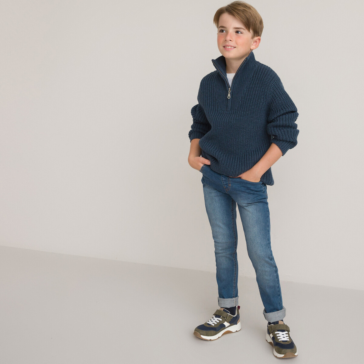 COLEÇÕES LA REDOUTE<br>Suéter com gola alta e zíper, tricô grosso