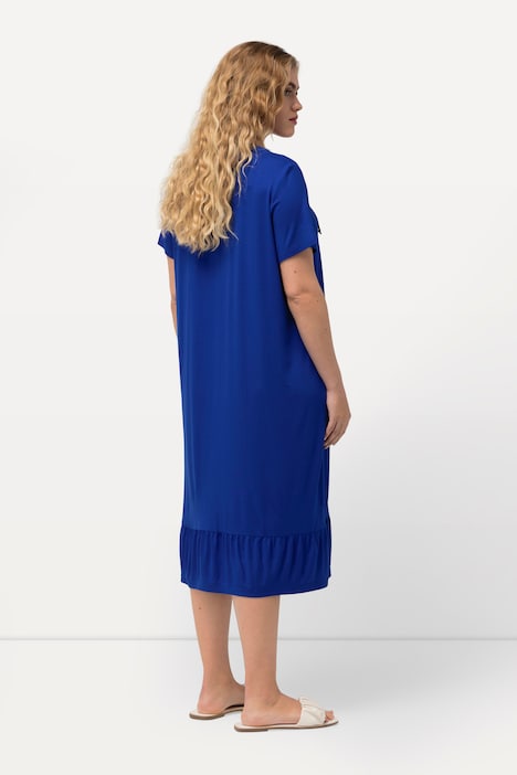 Jersey-Midikleid, A-Linie, Tunika-Ausschnitt, Halbarm