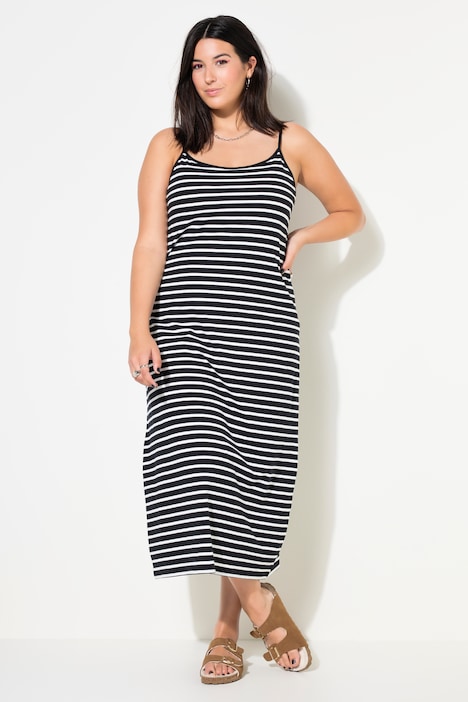 Maxikleid, Straight Shape, Ringel, Spaghetti-Träger