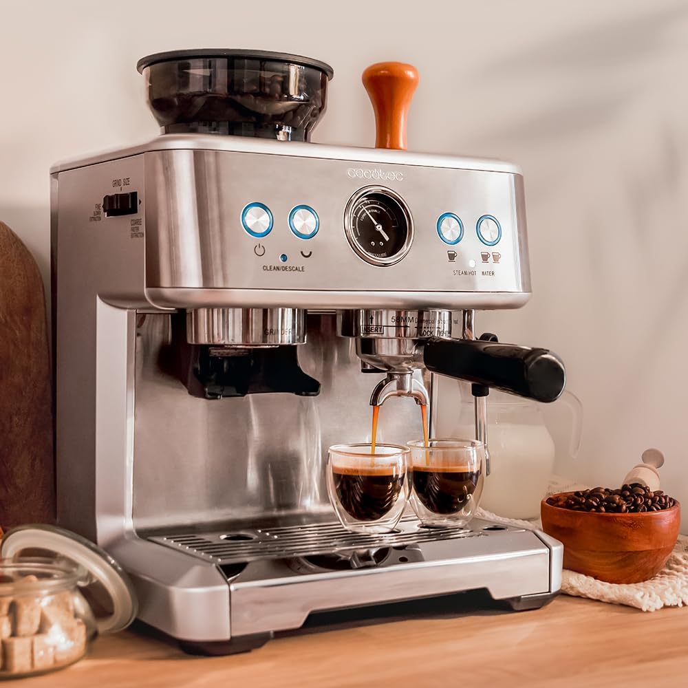 Cecotec Barista Power Espresso 20 Barista Maestro Express Kaffeemaschine. 2250 W, 20 Bar, Manometer und 2 Thermoblöcke, Kaffeebohnenbehälter, Mahlwerk mit 20 Stufen, Vaporizer