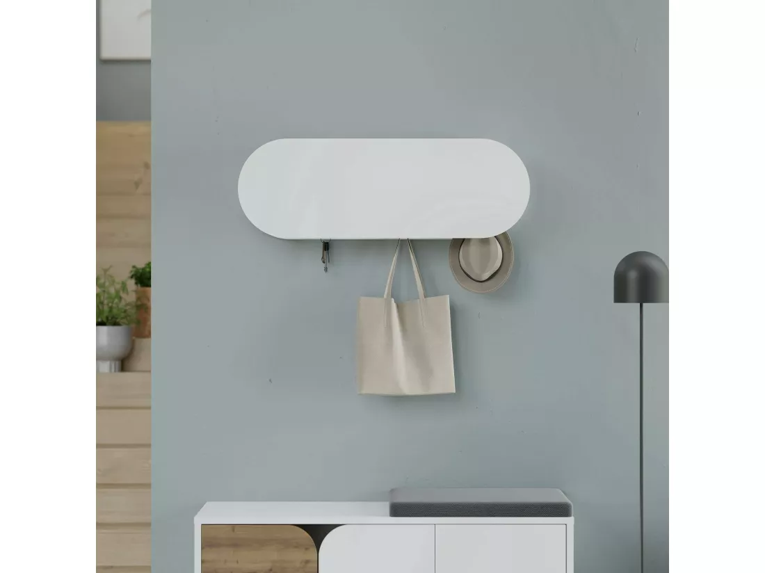 Portemanteau Dpaolovirdi, Portemanteau, Porte-vêtements polyvalent, Cintre mural, 84x16 h29 cm, Blanc