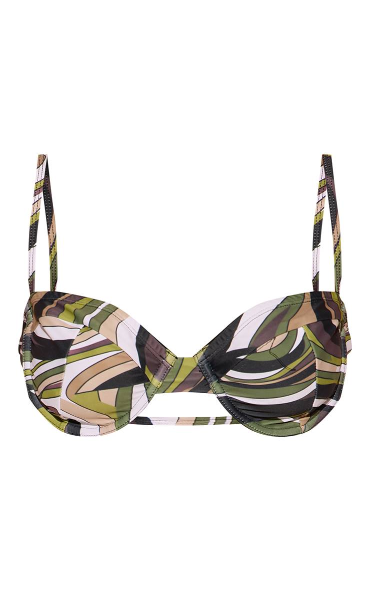 Vert Haut De Bikini À Armatures Imprimé Abstrait Foncé