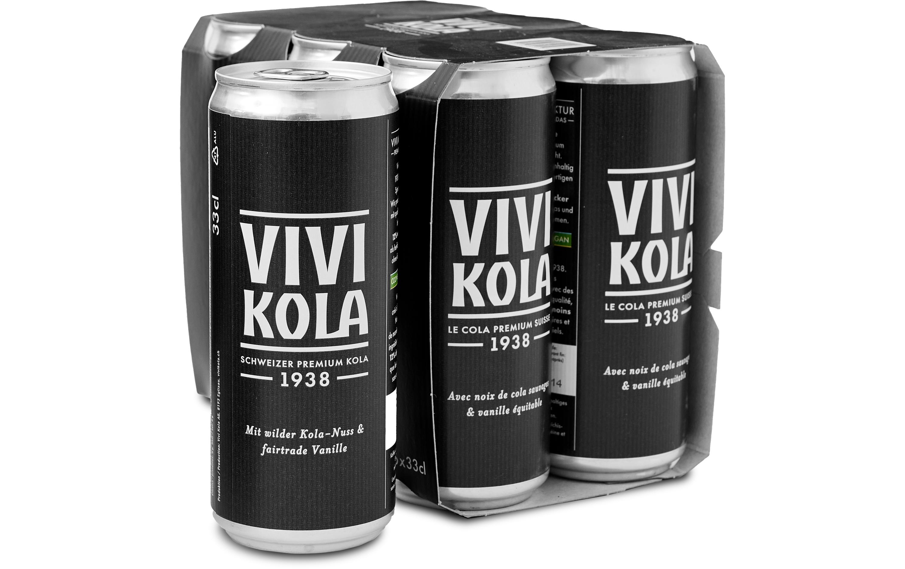 Soft-Drinks Vivi Kola klassisch 6 x 0.33 lSchweizer Premium-Erfrischungsgetränk mit prickelnder Kohlensäure und Koffein