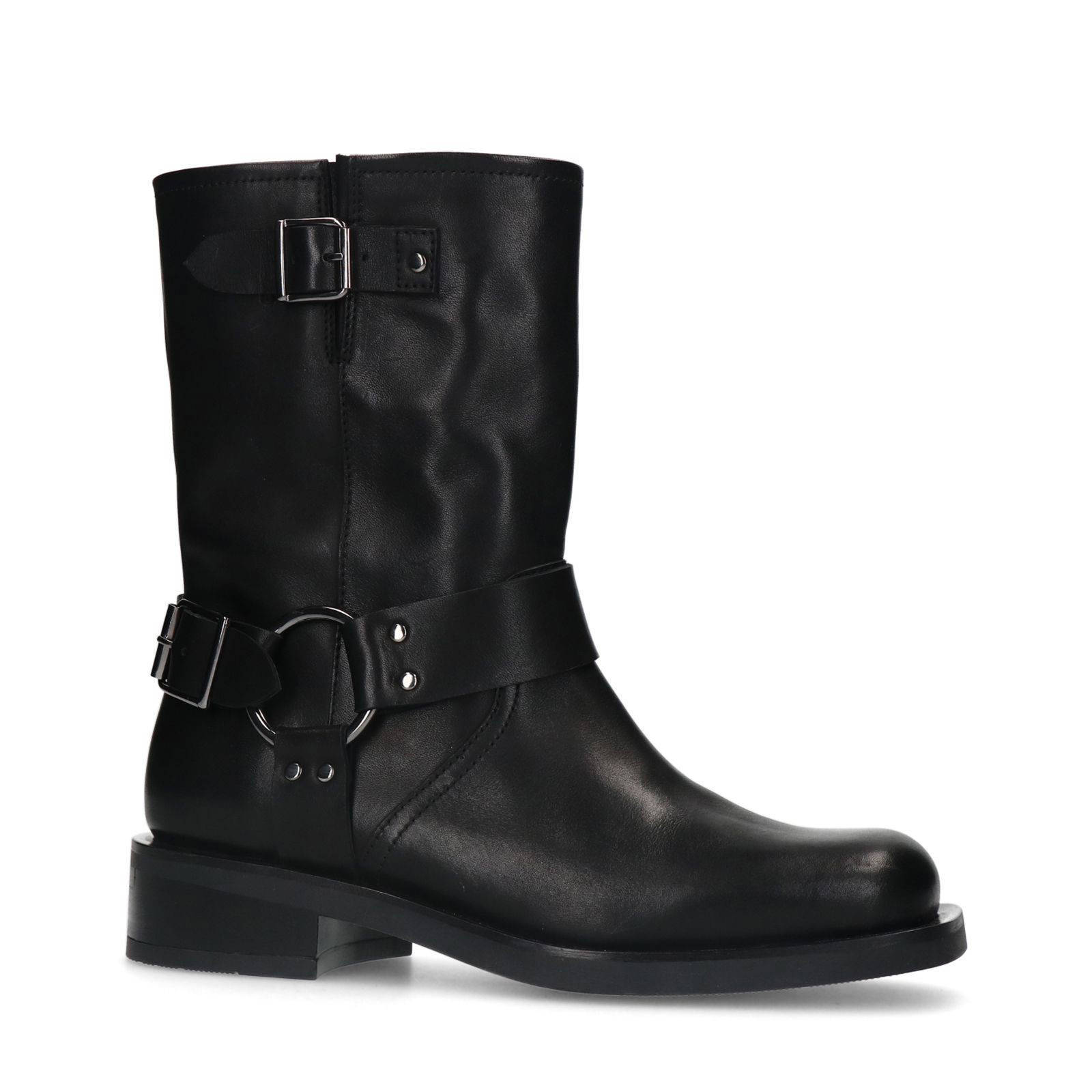 Sacha leren bikerboots zwart
